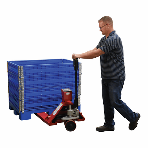 Vestil Steel Trade Legal Low Profile Pallet Truck with Scale 61 In. x 21-1/2 In. x 45 In. 5000 Lb. Capacity Red