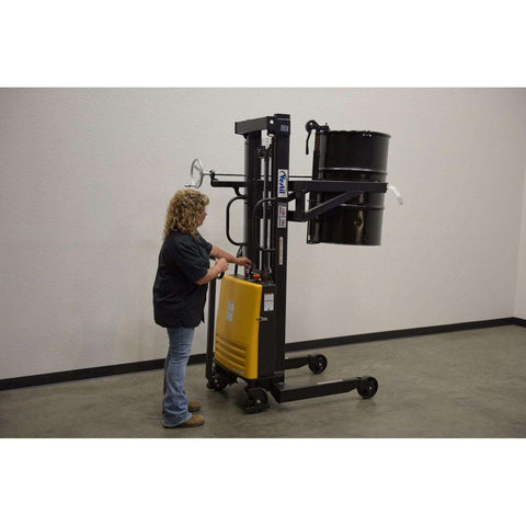 Vestil Steel DC Powered Drum Lifter/Rotator/Transporter 61 In. x 36-1/4 In. x 88 In. 550 Lb. Capacity Black/Yellow